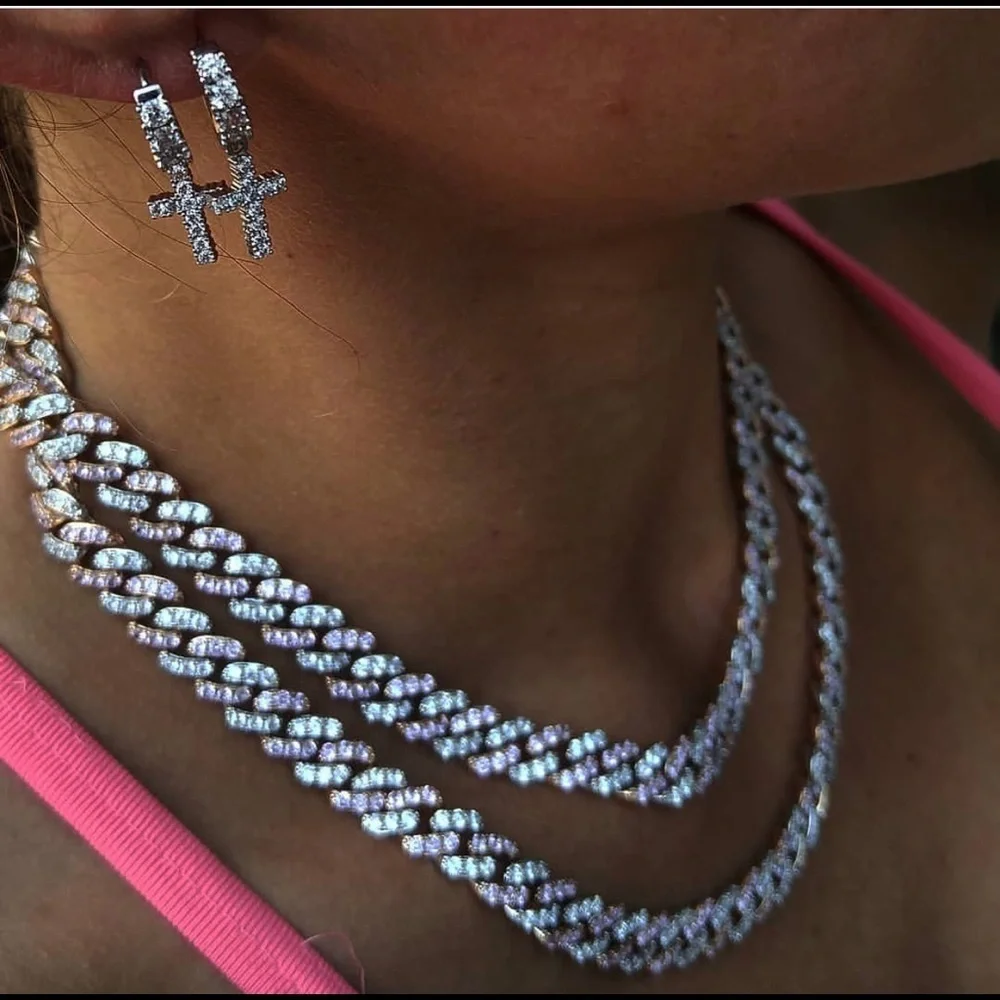 Pink cz Cuban chain, pink Cuban choker